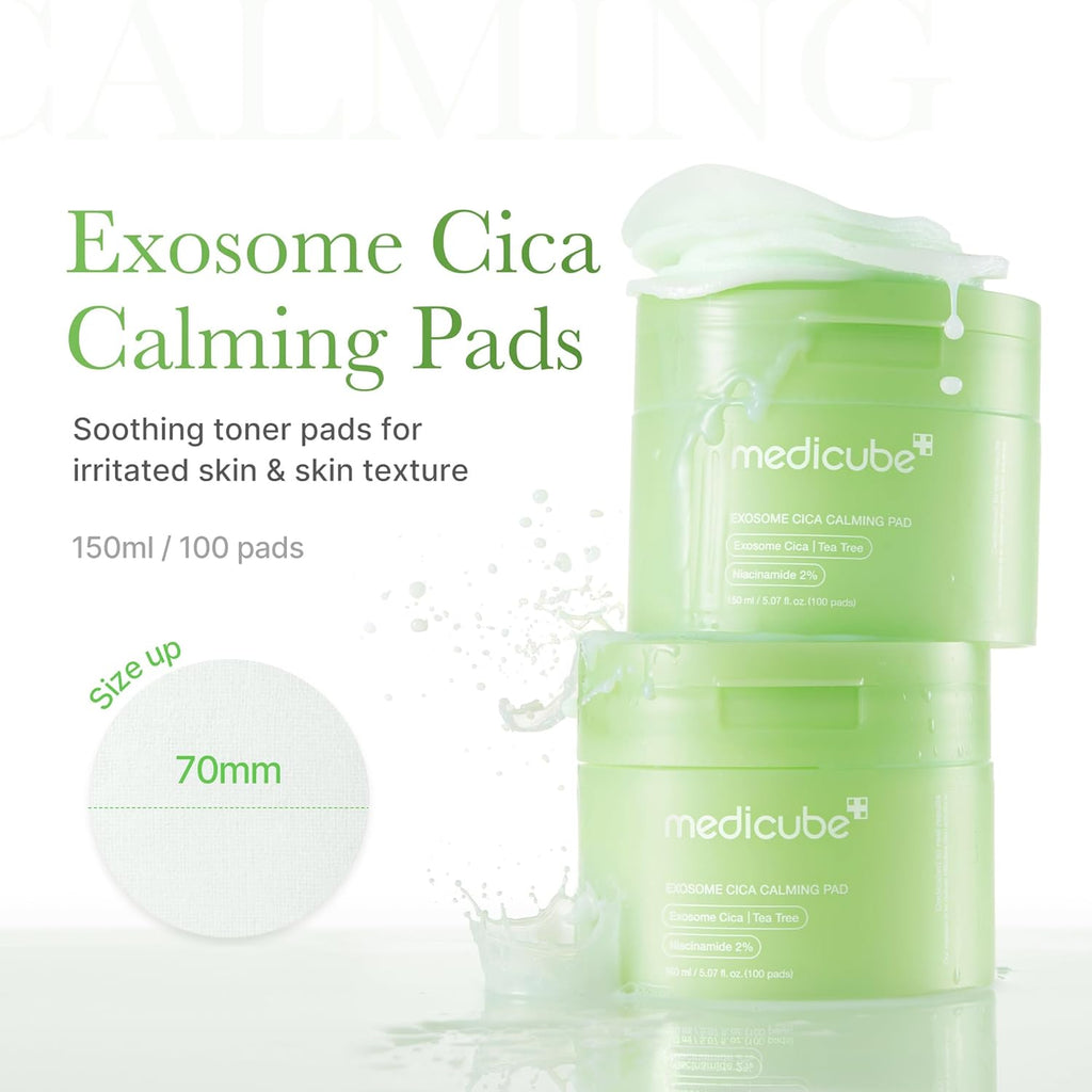 Exosome CICA Tea Tree Calming Toner Pads for Sensitive Skin with Centella Asiatica Help Reduce Redness & Breakouts. Low-Irritating & Hydrating Daily Care, Korean Skincare, Vegan (100 Pads)