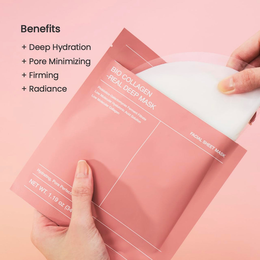 Bio-Collagen Real Deep Mask, Hydrating Overnight Hydrogel Mask, Pore Minimizing, Elasticity Improvement, 34G X4Ea