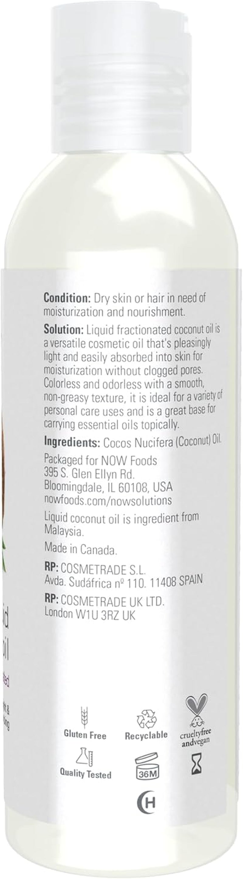 NOW Solutions, Liquid Coconut Oil, Light and Nourishing, Promotes Healthy-Looking Skin and Hair, 4-Ounce