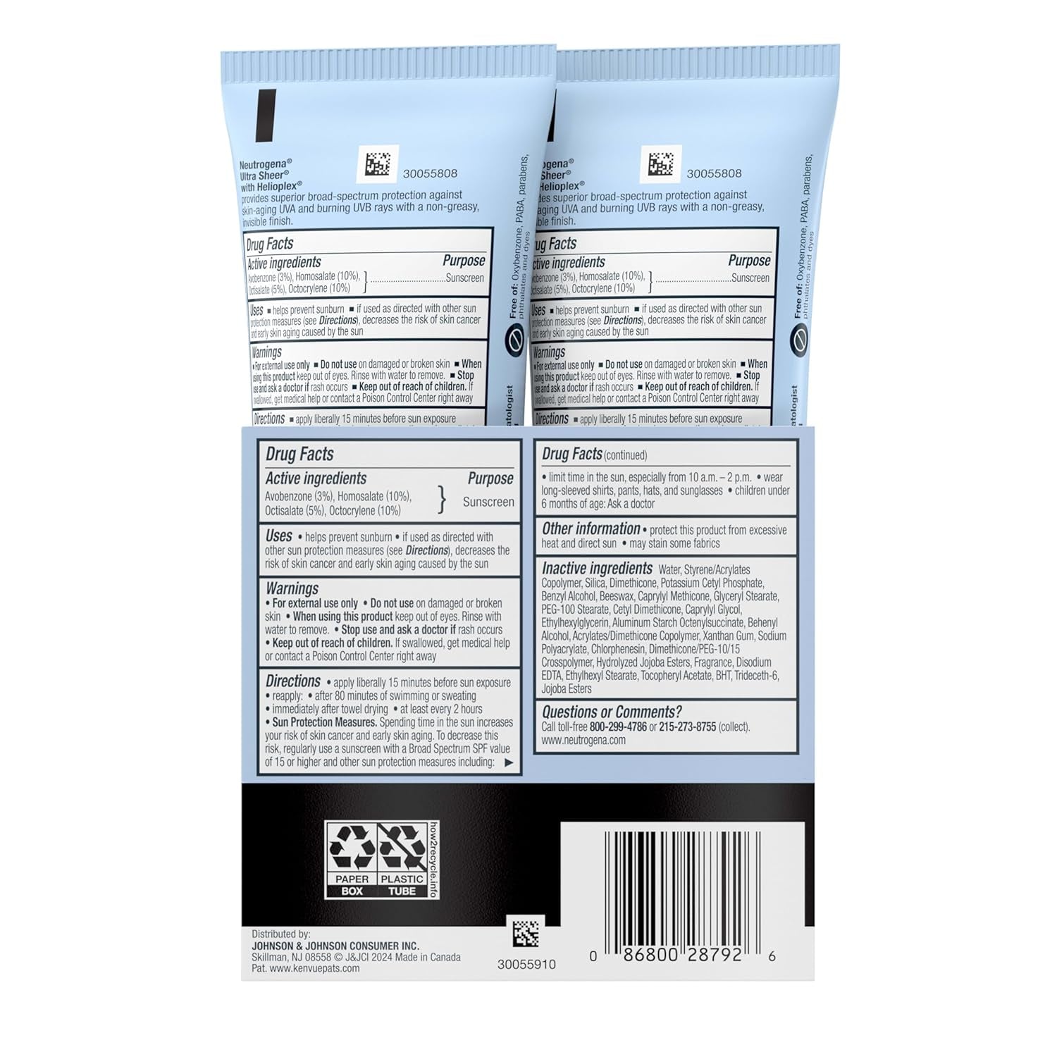 Ultra Sheer Dry-Touch Water Resistant and Non-Greasy Sunscreen Lotion with Broad Spectrum SPF 45, Tsa-Compliant Travel Size, 3 Fl Oz, Pack of 2, 6 Fl Oz