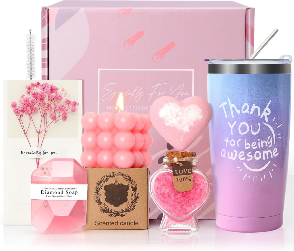 Christmas Gifts for Women, Unique Gift Ideas for Birthday, Thank You Gifts for Women Mom Wife Sister Girlfriend Her -Pink Rose Spa Gift Basket Set