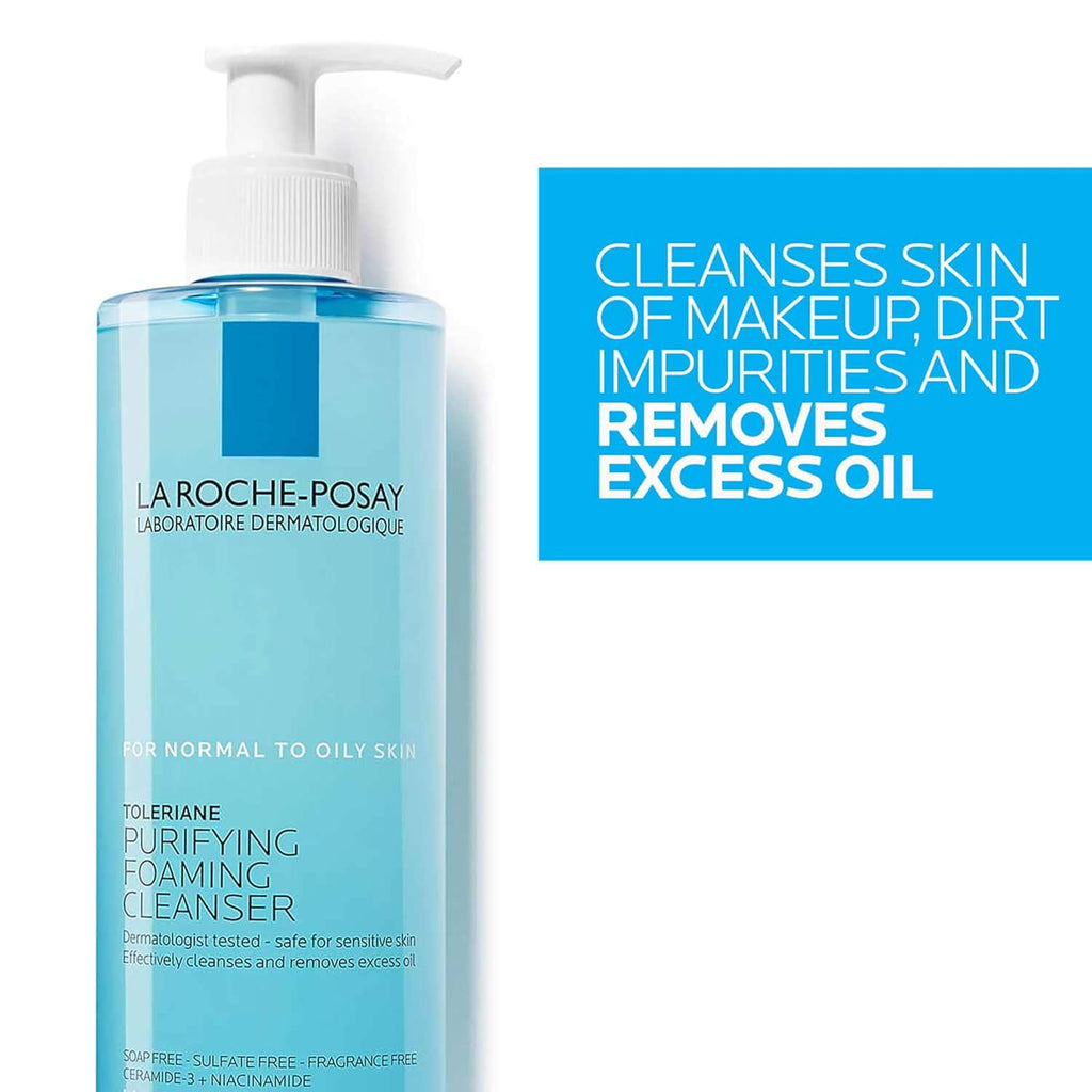 Toleriane Purifying Foaming Facial Cleanser, Oil Free Face Wash for Oily Skin and for Sensitive Skin with Niacinamide, Pore Cleanser Won’T Dry Out Skin, Unscented