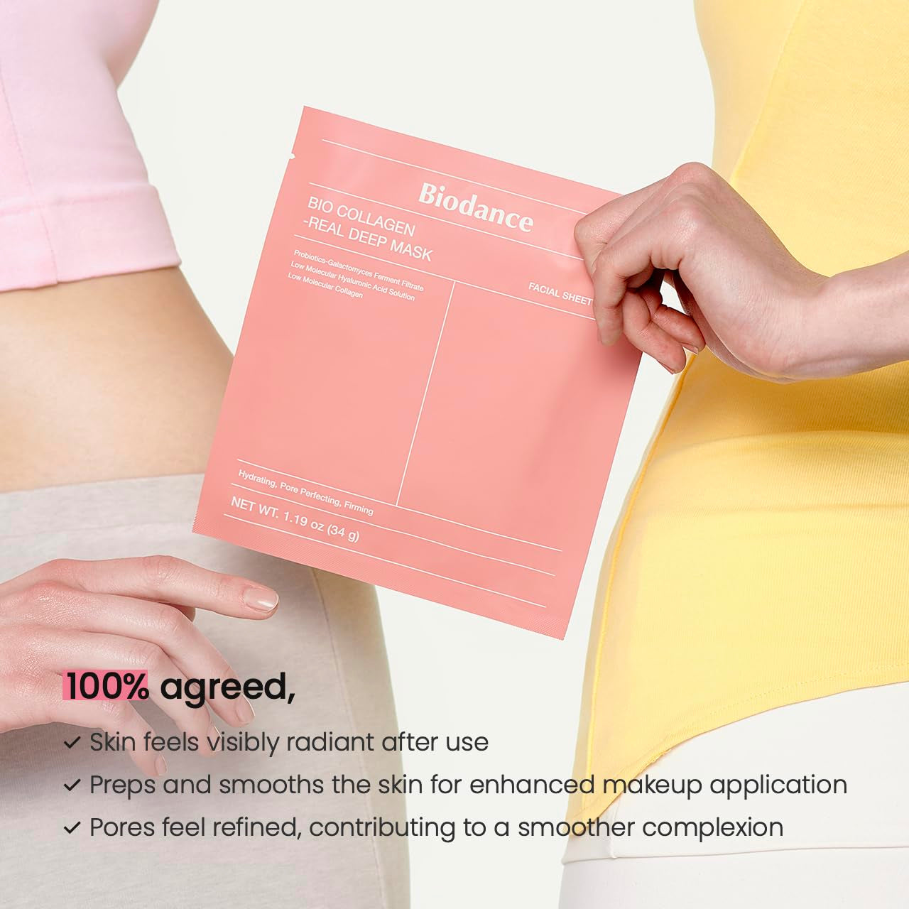 Bio-Collagen Real Deep Mask, Hydrating Overnight Hydrogel Mask, Pore Minimizing, Elasticity Improvement, 34G X4Ea