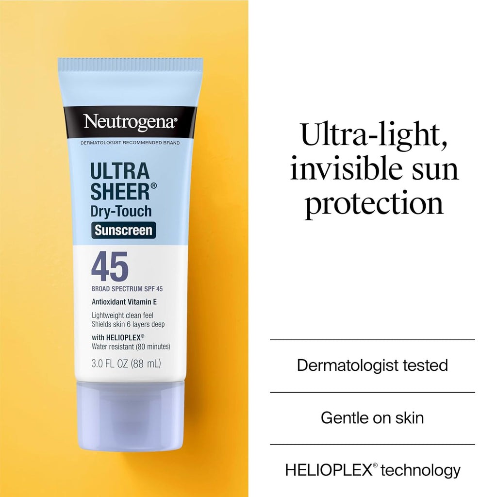Ultra Sheer Dry-Touch Water Resistant and Non-Greasy Sunscreen Lotion with Broad Spectrum SPF 45, Tsa-Compliant Travel Size, 3 Fl Oz, Pack of 2, 6 Fl Oz